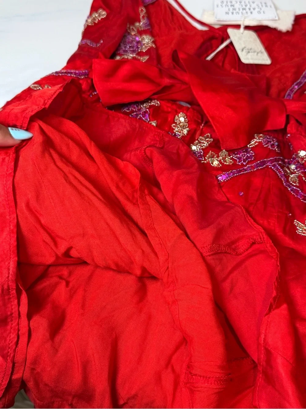 Free people red beaded fairy core dress